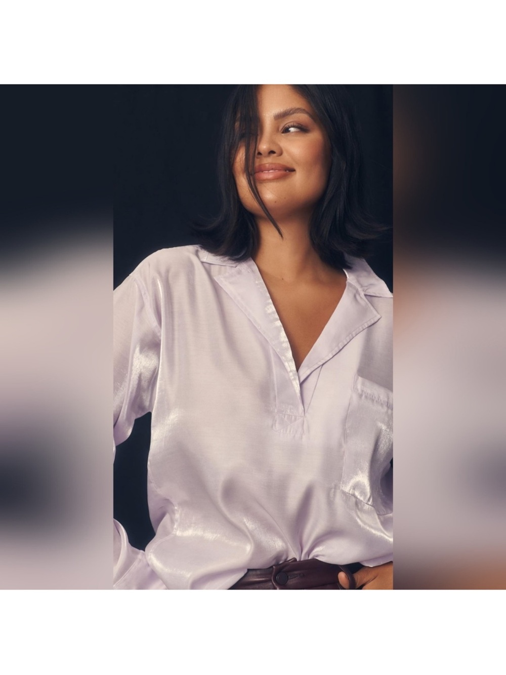 Pilcro Satin V-Neck Blouse in Light Lilac
